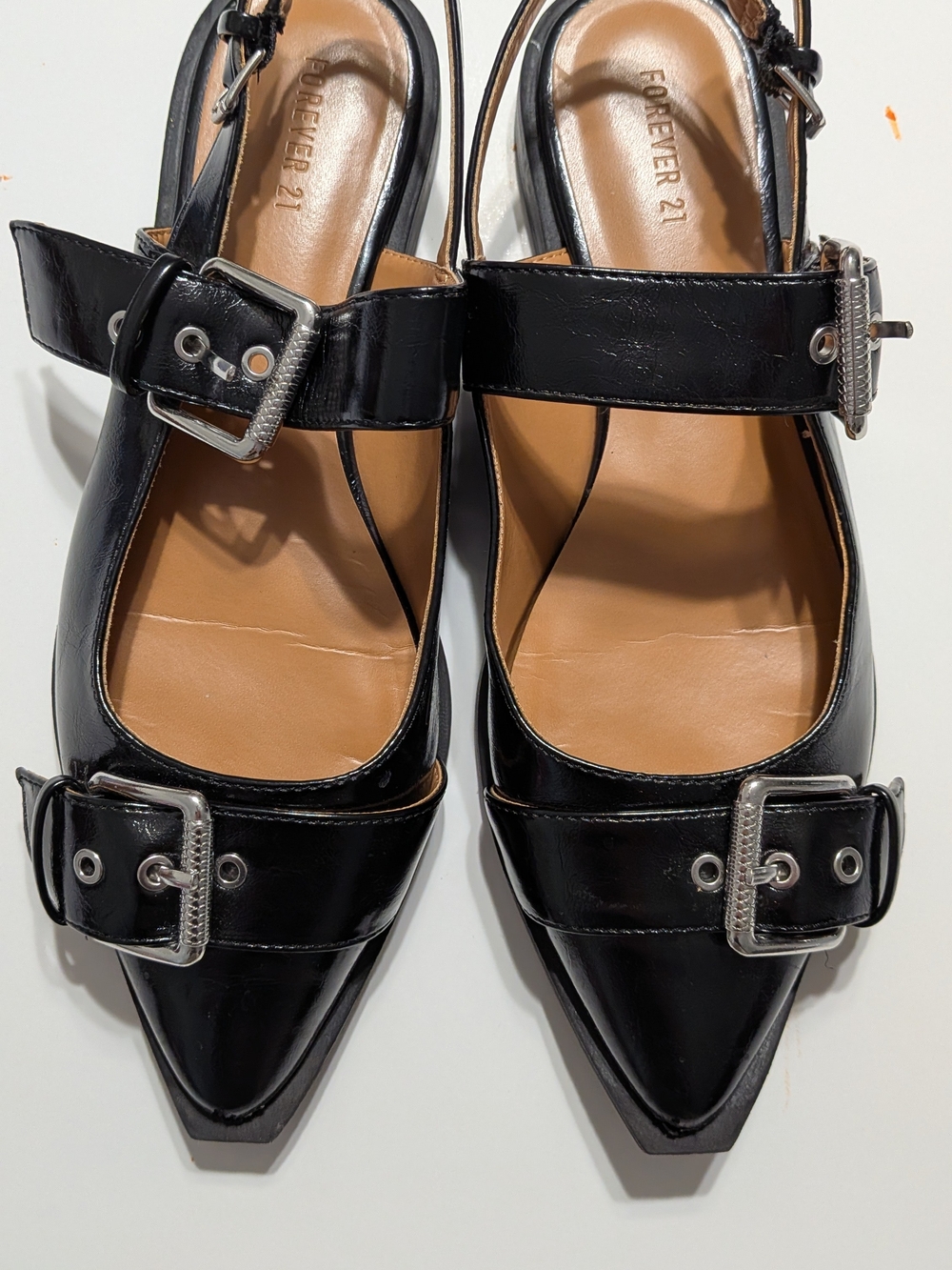 Forever 21 Black Pointed Buckle Slingback Flats